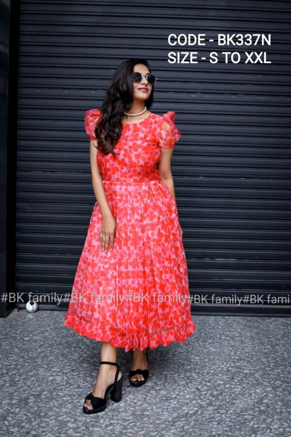 Red Floral Organza dress - Image 3